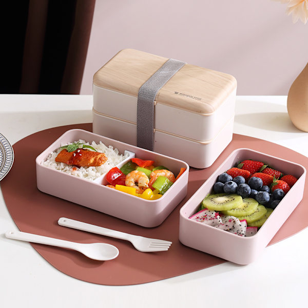 Stablebar Bento-boks japansk frokostboks-sæt med ske og gaffel, 2 Co