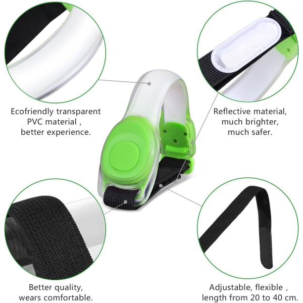 Grønne LED-armbånd, 2-pak LED-blinkende elastikbånd til voksne