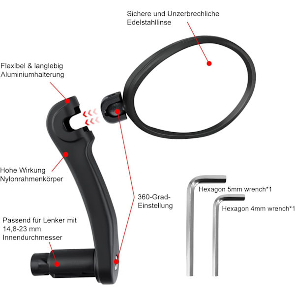 Cykel Spejl, 360° Roterende Cykel Spejl til 16-22mm Styr, HD