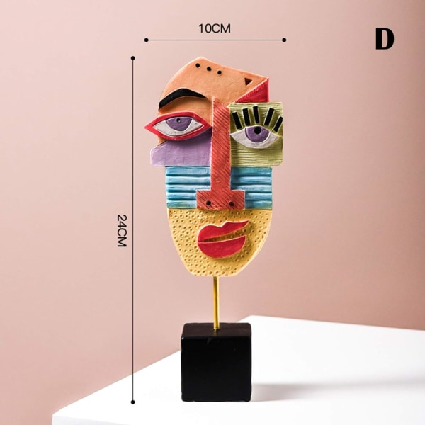 Abstract Face Art Ornament Resin Statues Modern Art Sculptures Resin Creative Craft Decoration for Living Room Bar (D)