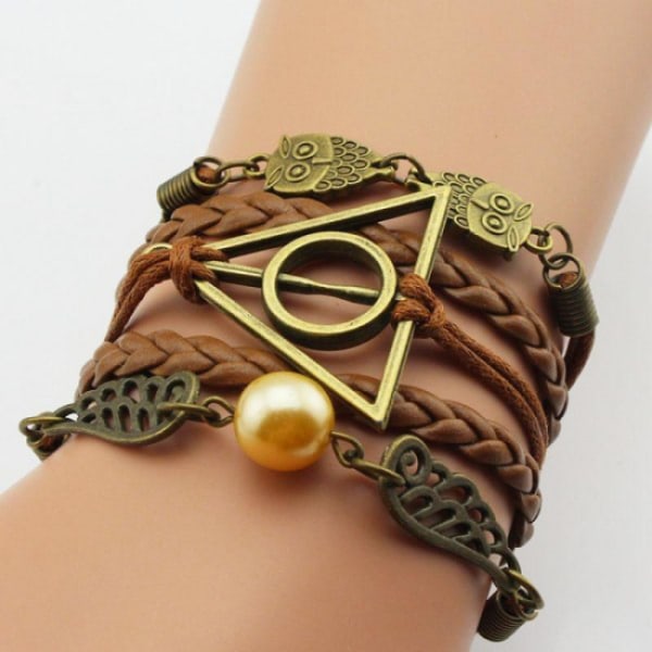 Harry Potter Brunt Läderarmband - Gyllene Kvicken & Dödsrelikerna