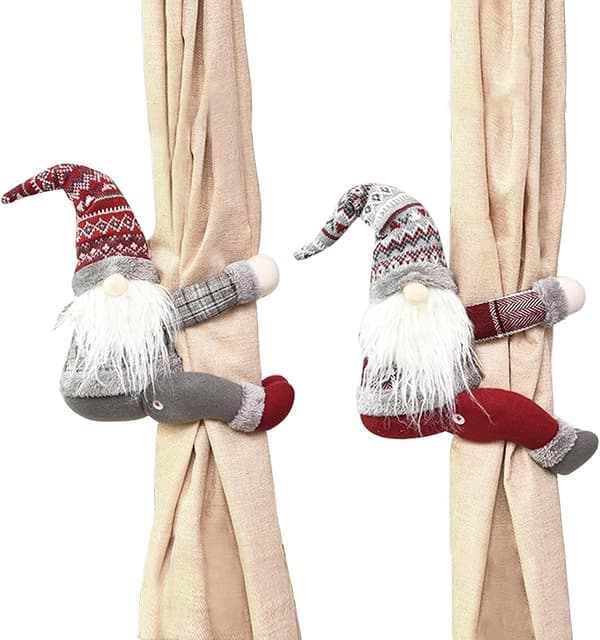 2 st julgardinband med spänne, söt tomte