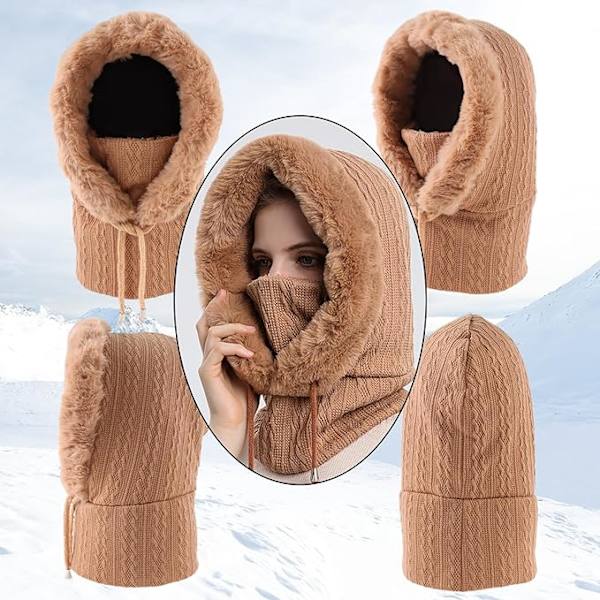 Kaki vinterbalaclava för kvinnor, varm och tjock plyschhatt