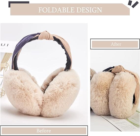 1 stk beige ørevarmere til kvinder vintertilbehør plys fluffy fold
