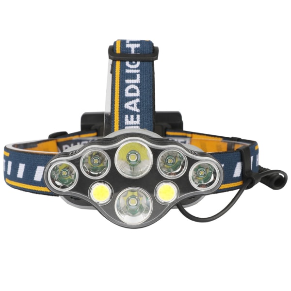 Frontlampa, 8 LED 18000 Lumen Front Torch LED Uppladdningsbar USB, Kraftfull Vattentät Front Facklor för Camping, Klättring, Jakt, Fiske