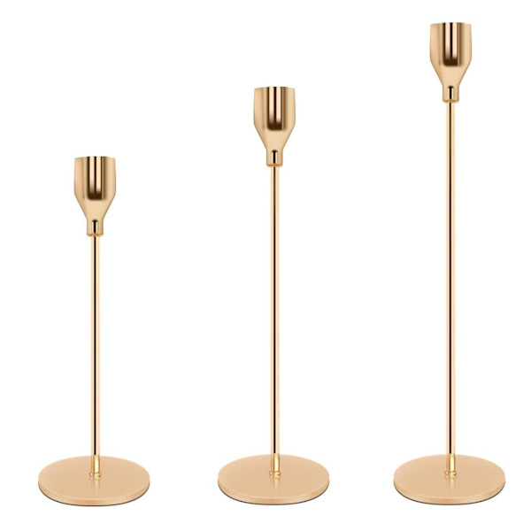 Ljusstakar 3 set olika storlekar avsmalnande ljus hög dekorativ metall ljusstakar retro bröllop middagsbord ljusstake guld