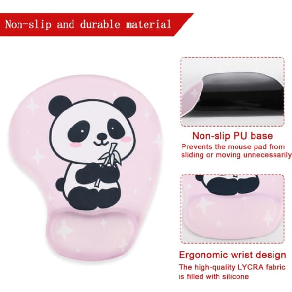 Panda ergonomisk musematte med håndleddstøtte, håndleddsbeskyttet, Pe