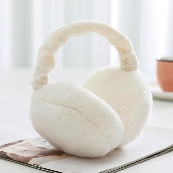 1 st vita öronmuffar för kvinnor vintertillbehör plysch fluffig vikning