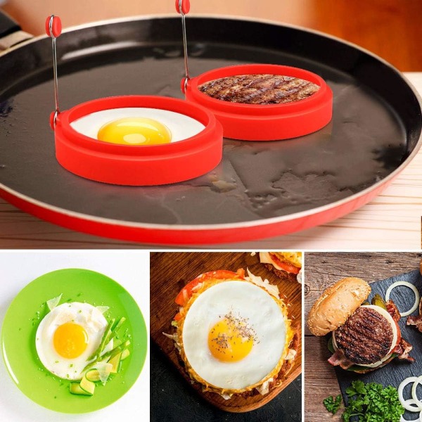 6-pakks Non-Stick Silikon Runde Egg Ringer 4\" Rød