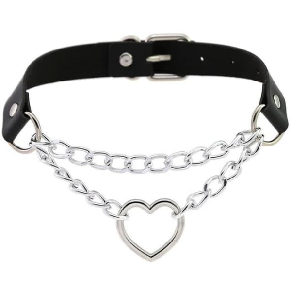 Halsband - Hjärta - Kedja - Svart