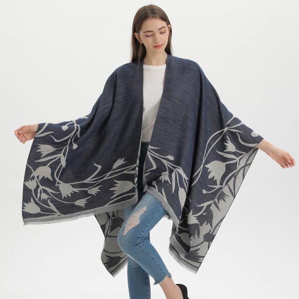 Sort Dame Reversible Split Shawl Tørklæde Elegant Mode Fire S