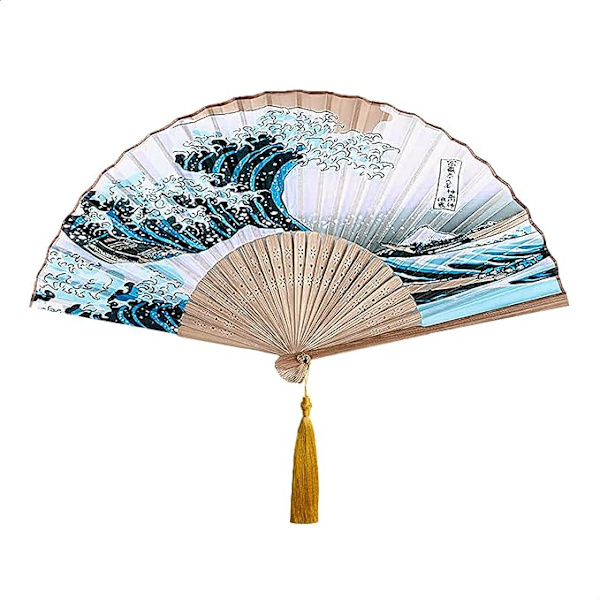 Handgjord japansk stil hopfällbar solfjäder, tillverkad av förstklassigt bambu