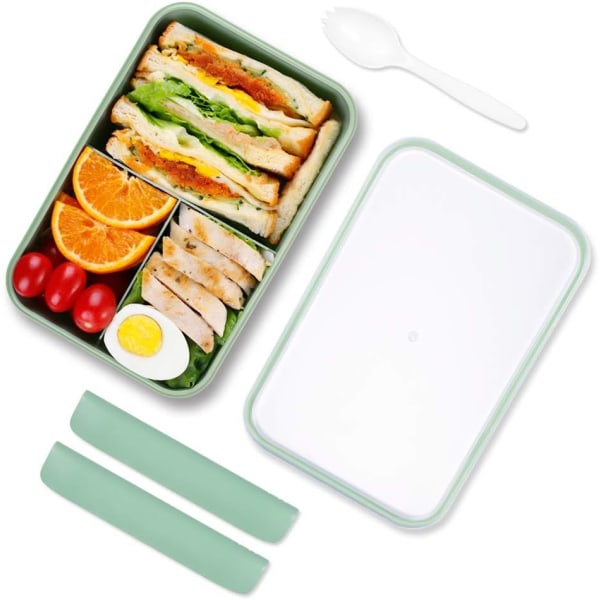 Bärbar lunchlåda 3 fack matbehållare för vuxna BPA-fri diskmaskinssäker 1150ML (Grön)