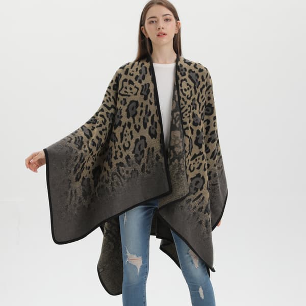Blå kashmir sjal til kvinder, klassisk leopardprint, til alle årstider