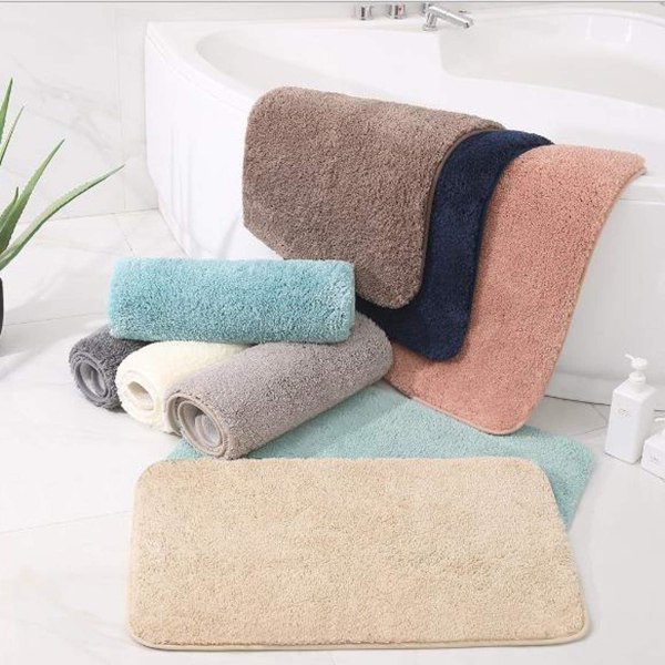 Skridsikker og absorberende lang fluffy mikrofiber bademåtte maskinvaskbar tyk, blød 50x80cm mørkeblå