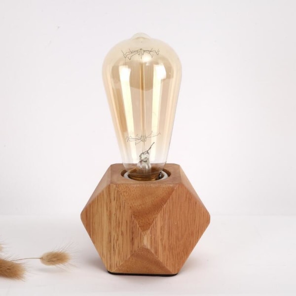 2 stk. lille bordlampe sengebordslampe med diamant træbase ved siden af E27 60W lampe perfekt til stue, soveværelse eller kontor