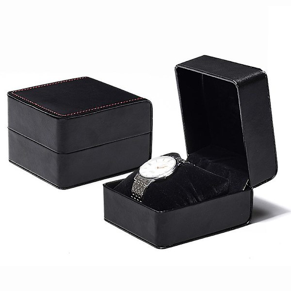 Klocklåda, högkvalitativt PU-armband, presentask, smyckeskrin, mycket lämplig för jul, nyår, födelsedagspresenter (svart)