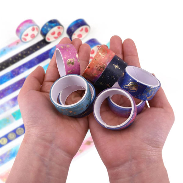 12 ruller Washi Tape Set, Galaxy Purple Dekorativ Maskeringstape, P