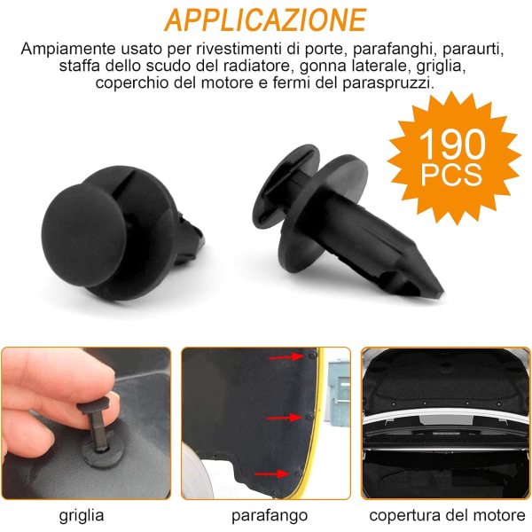 190 kappaletta auton kiinnikkeitä, auton muoviset kiinnikkeet niitit autokorjaukseen, P