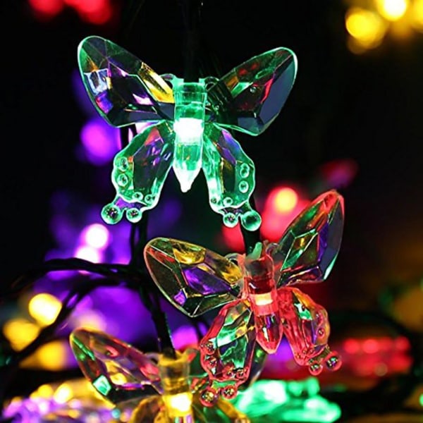 Vattentät solar LED-slinga 20 LED med 8 mönster Butterfly vattentät utomhus 5m flerfärgade lampor [Energiklass A+]
