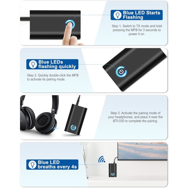 Bluetooth 5.0-sender og -mottaker 2 i 1 trådløs Bluetoo
