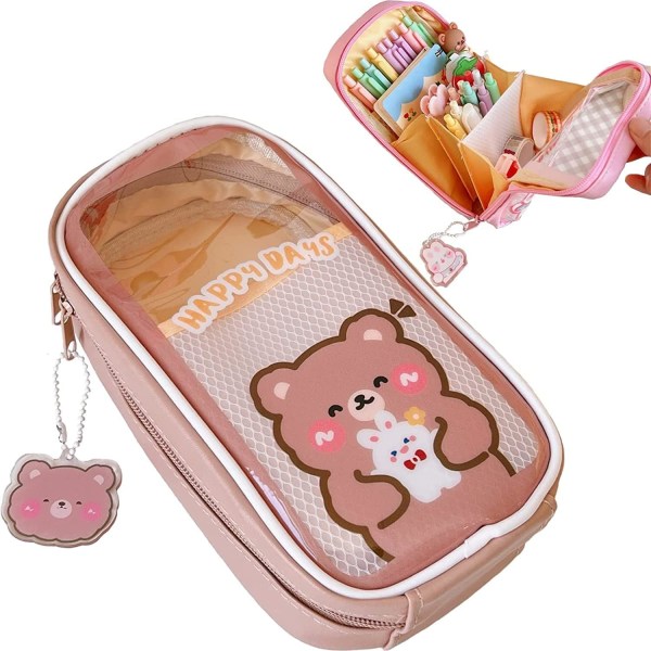 Brun Kawaii Etui – Sød æstetisk etui til piger, stor