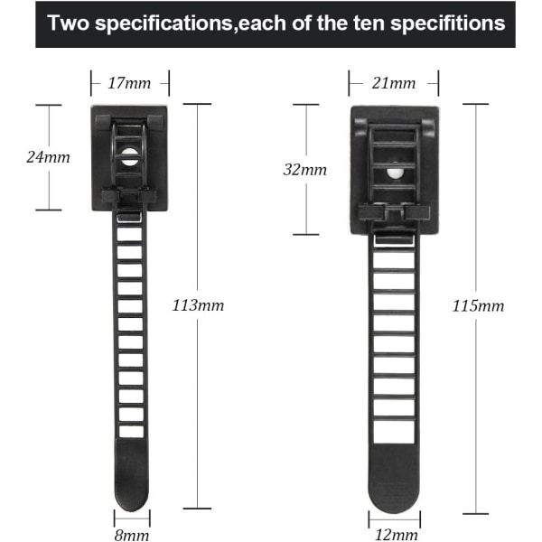 20 stk justerbare kabelbånd, ryddige selvklebende kabelklemmer