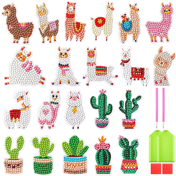 21 delar 5D DIY diamond painting för barn, Alpaca Cactus Di