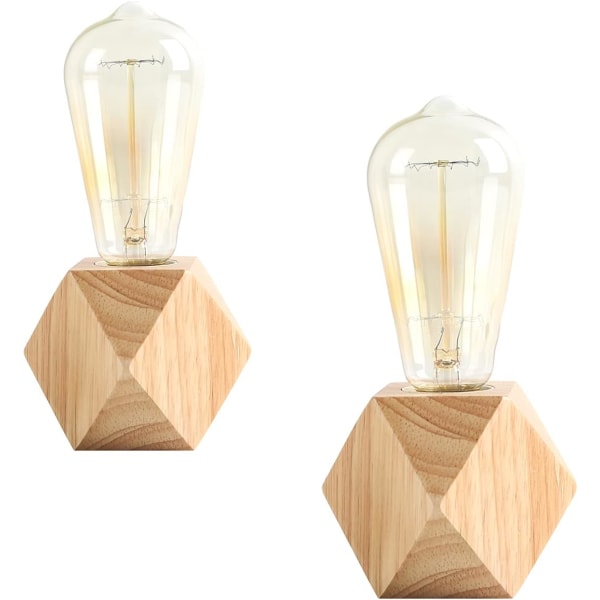2 stk. lille bordlampe sengebordslampe med diamant træbase ved siden af E27 60W lampe perfekt til stue, soveværelse eller kontor