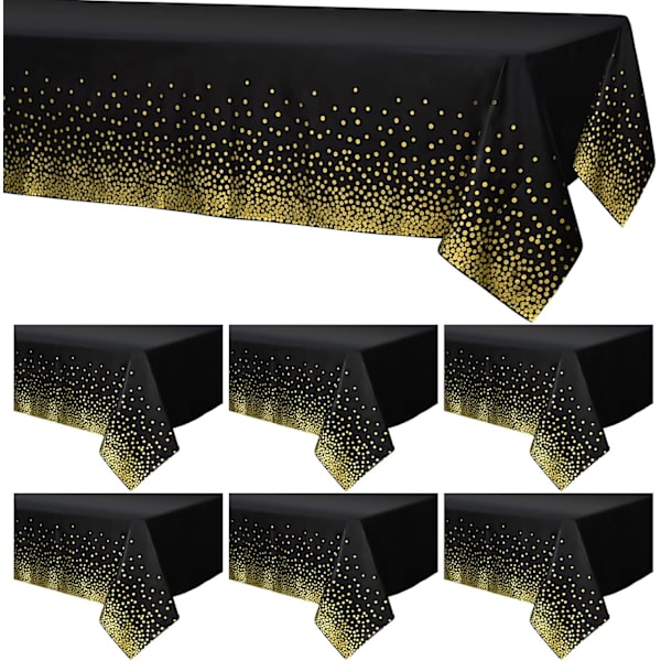 6 pakker Polka Dot duge 54\" x 108\" Sort Guld Polka Dot Ta
