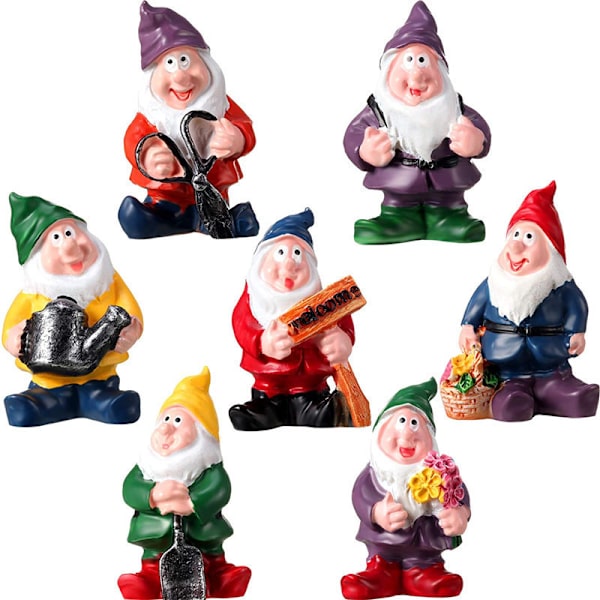 Dværgstatue Ornament Havedekoration Havetilbehør Miniature Ornament Fehave Gave Gårdsplads Plæne Terrasse 7stk