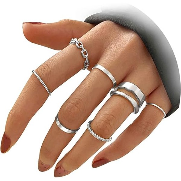 Knuckle Rings Set för kvinnor Flickor Ormkedja Stapling Ring Vintage BOHO Midi Ringar Blandad storlek (Silver 7 delar)