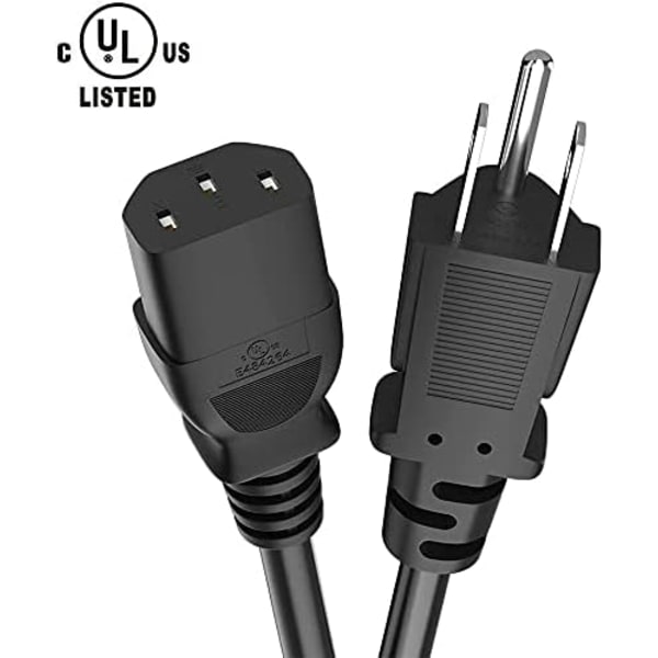 10FT skjermkabel, 3-polet TV-kabel, NEMA 5-15P til C13, 10A