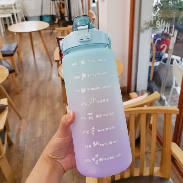 2L Water Bottle with Straw and Time Marker purple