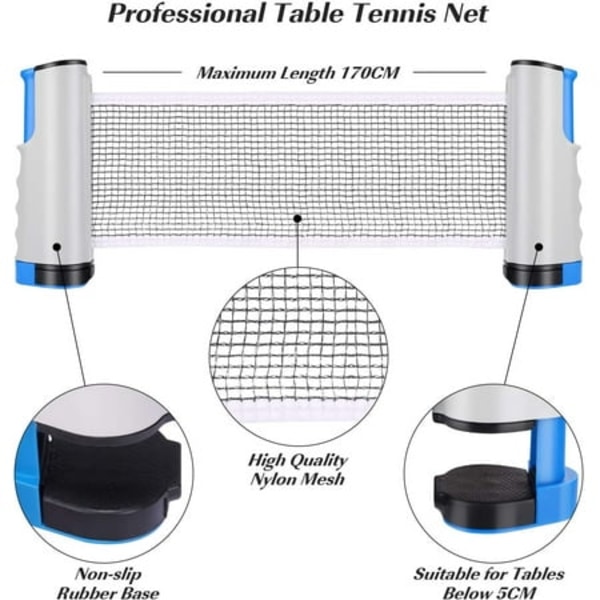 Ping Pong Net, Udtrækkeligt Bordtennis Net Ping Pang Net Bordtennis Net Justerbar Bærbar til indendørs og udendørs