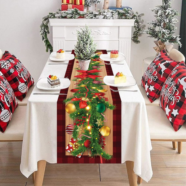 Joulupöytä, 13" x 72", Punaiset ja punaiset marjat Design, musta, Re