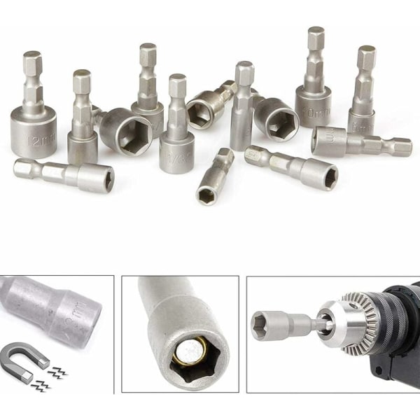 10 stk skrutrekkerhylseadapter 6-19 mm sekskantet krom vanadium
