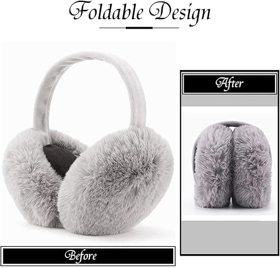 1 stk grå-sorte ørevarmere til kvinder vintertilbehør plys fluffy