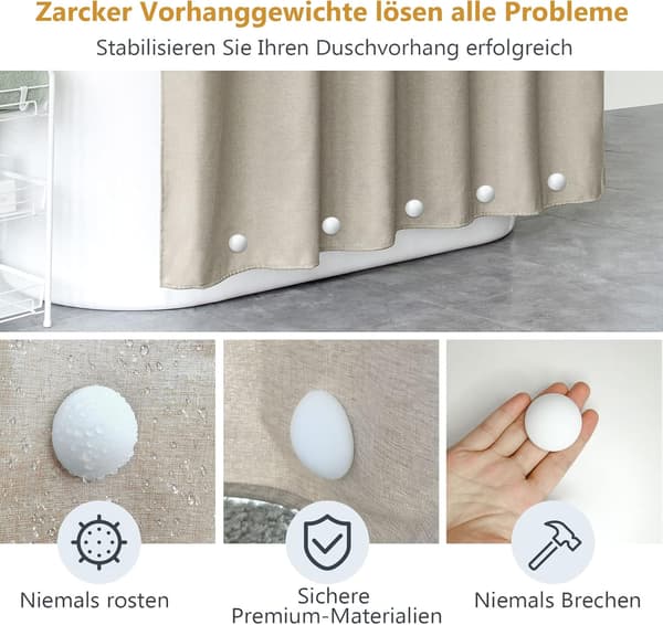 3 par, duschdraperivikter, silikonbelagda duschdraperier,