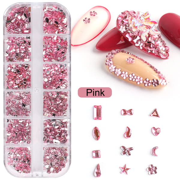 Konst Rhinestone Nagelstenar, 3D Multi-formade Platta Baksida Nagel Cry