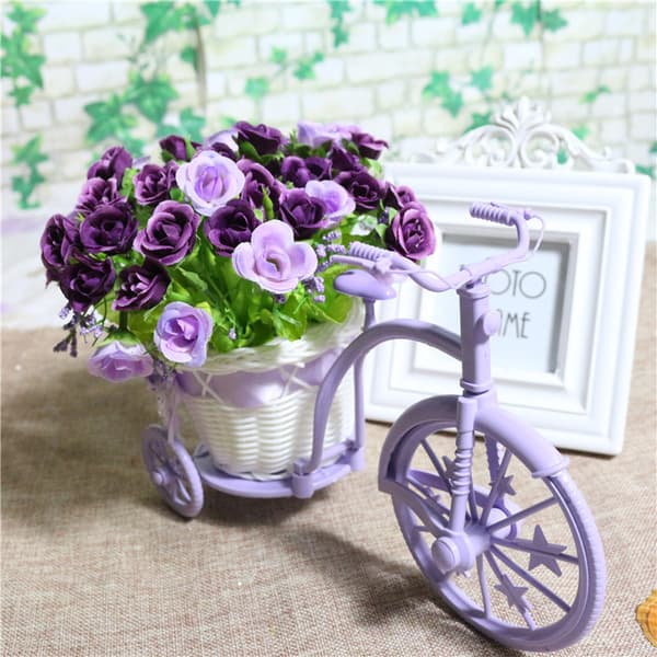 Nostalgisk sykkel kunstig blomstdekor planteholder (lilla)