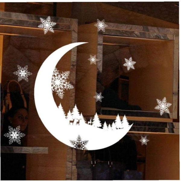 2 stykker Snømåne statisk veggklistremerke Vindusglass Juleklistremerke Hjemmedekor Juldekorasjon Nyttårsbakgrunn