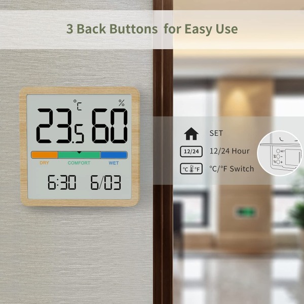 Digitalt termometer til skrivebordet med temperatur- og fugtighedsovervågning