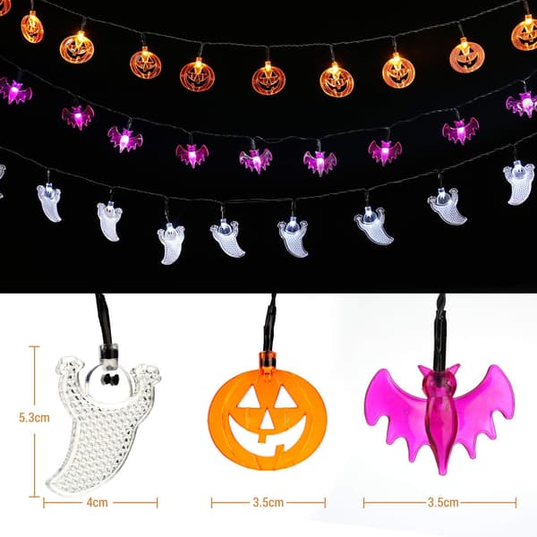 Halloween Dekorative Strenglys, 3 Stykker 20 LED Græskar Orang