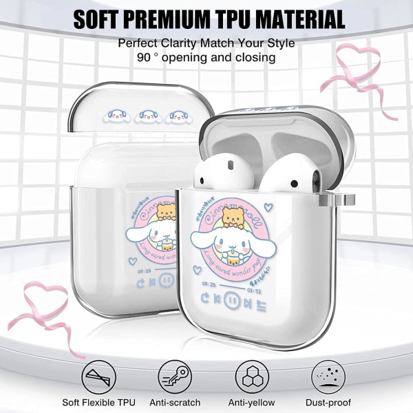 Airpods 2/1 Etui, Søde Store Ører Blå Prik med Sjovt Kawaii Keychai