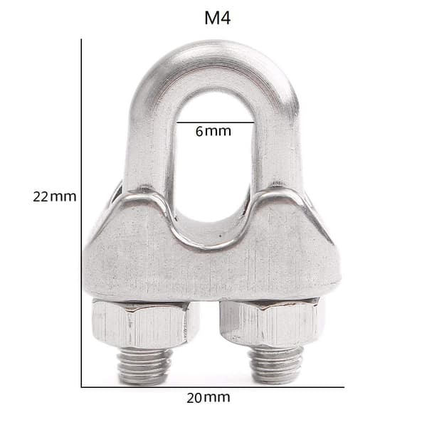 M4 12 stk. rustfrit stålwire klemmer til 4mm diameter wire R