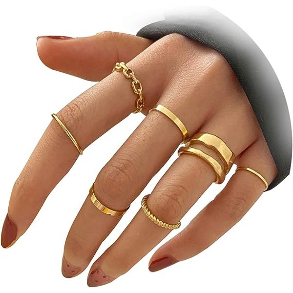 Knuckle Ringe Sæt til Kvinder Piger Snake Chain Stabling Ring Vintage BOHO Midi Ringe Størrelse Blandet (Guld 7 stykker)