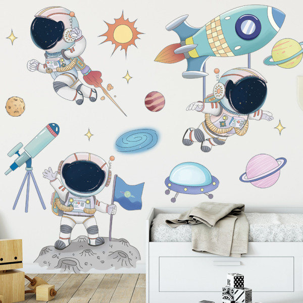 Set Spaceman Mönster Väggdekaler Fadeless Pvc Hög Hållbarhet B