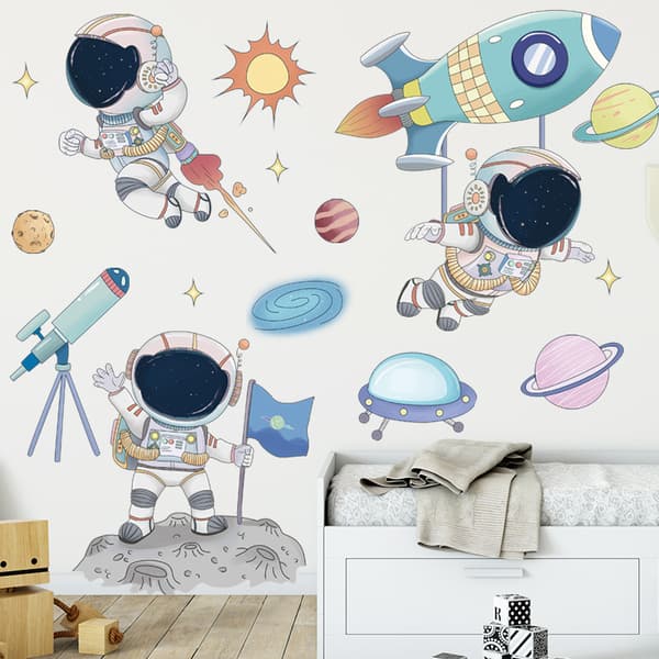 Set Spaceman Pattern Wall Stickers Fadeless Pvc High Durability B