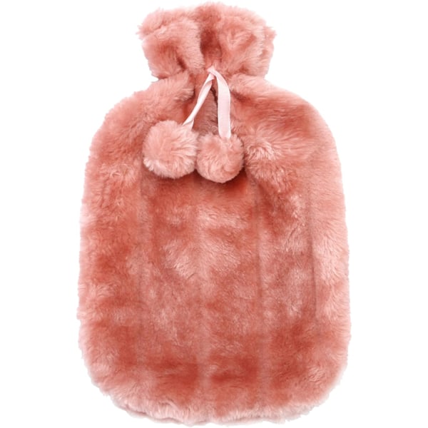 1pc Pink Hot Water Bottle with Down Cover, 2L Classic Hot Water B